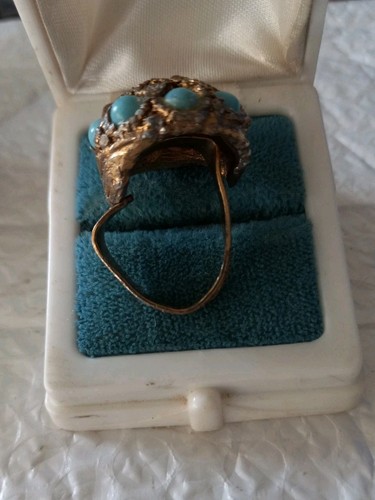 Adjustable Silver Color Ring has 8 Aqua Balls, 1 Aqua Rhinestone, & 8 Clear... - Afbeelding 5 van 5
