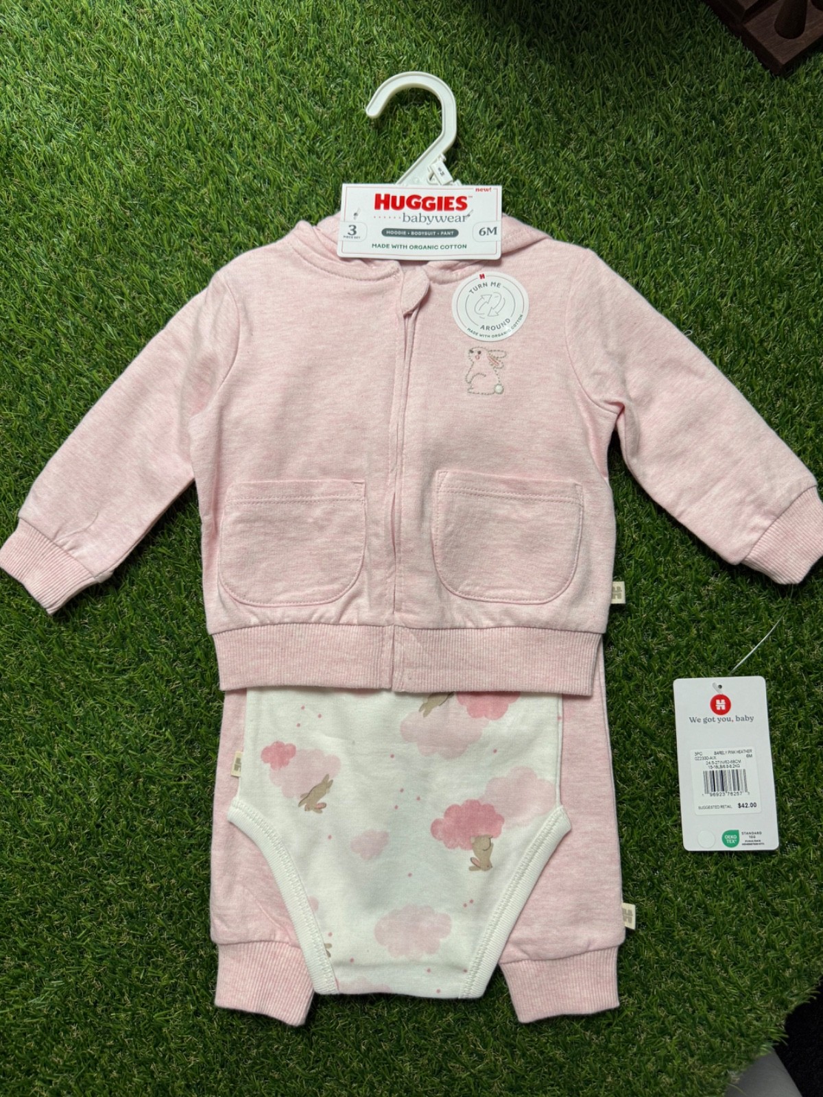 Huggies Babywear 3Pc Bunny Outfit Set Organic Cotton Pink Baby Girl NWT 6M