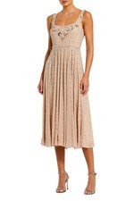 Mac Duggal Rose Pink Sleeveless Scoop Neck Beaded Georgette Midi Dress 10 $598