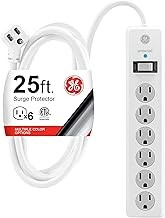 GE Surge Protector Power Strip, 25 Ft Extension Cord, 6 Outlet Extender, 800 Jou
