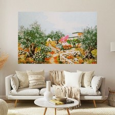 QUADRO MODERNO DIPINTO A MANO OLIO SU TELA IMMAGINE PAESAGGIO PUGLIESE CON ULIVI