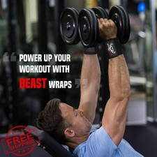 BEAST RAGE Wrist Wraps Weightlifting Adjustable Straps Thumb Loop Gym