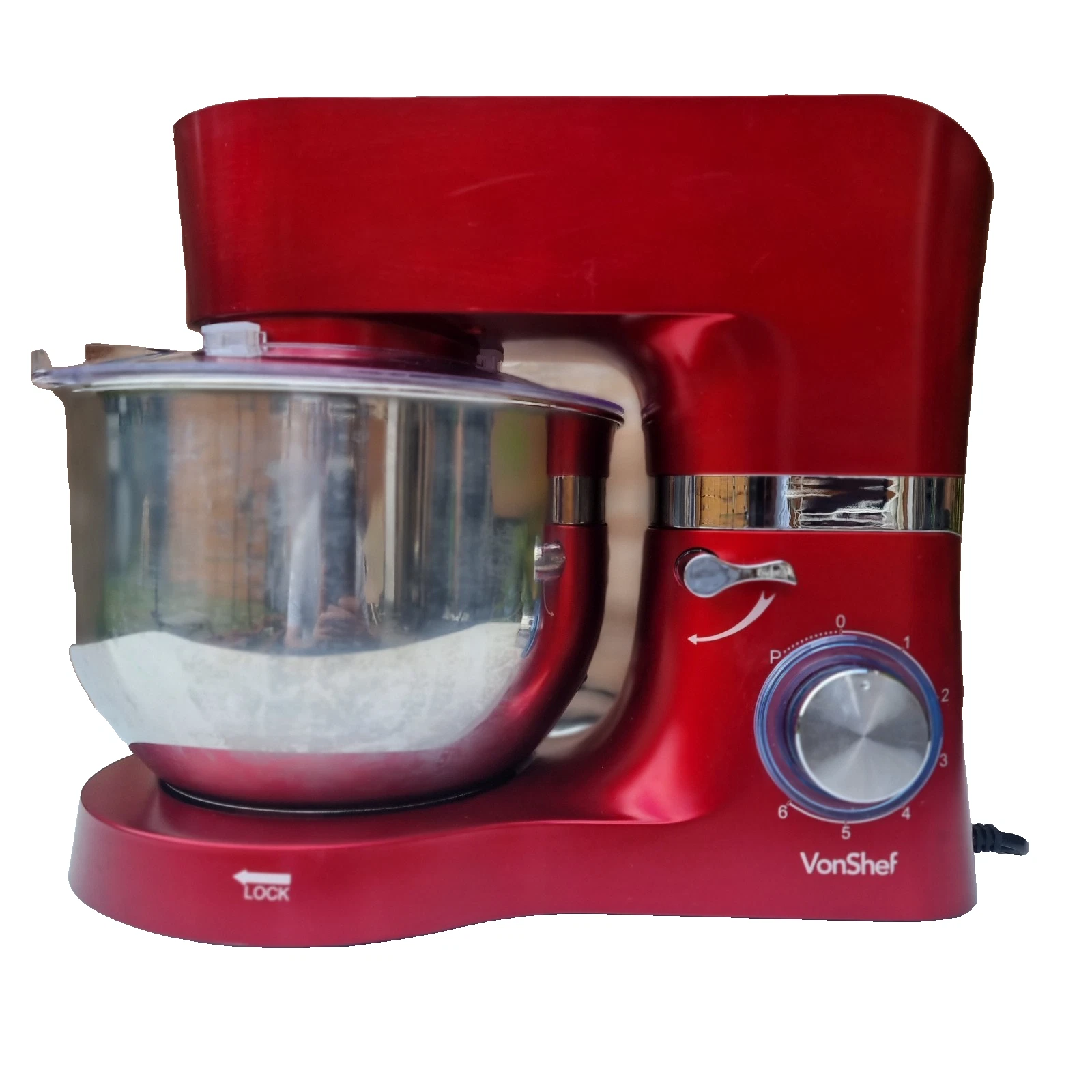 VonShef 1400W Stand Mixer Red Food Mixer Dough Mixer Bowl Attachments