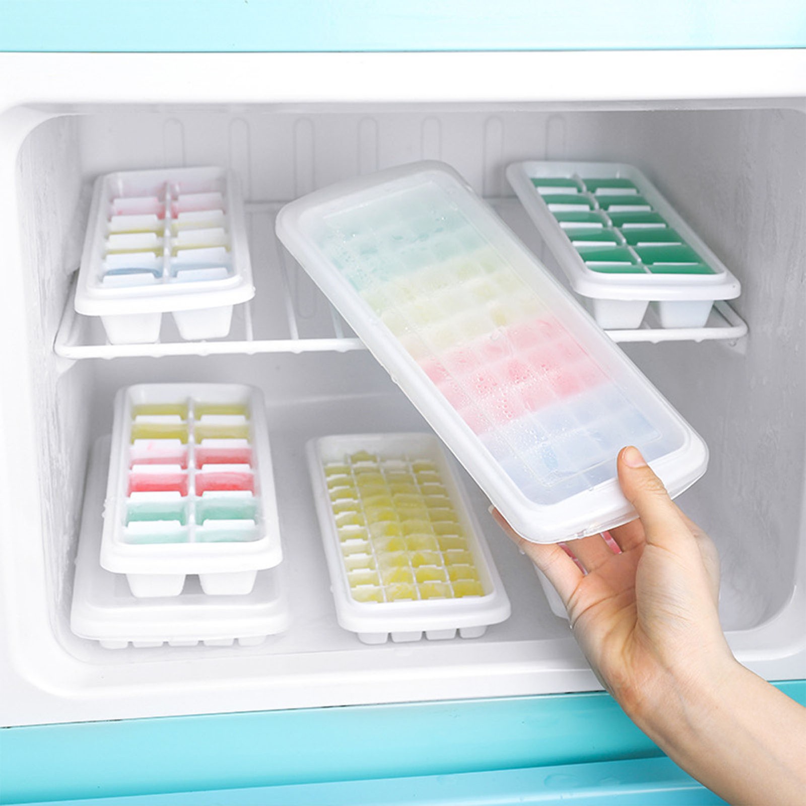 60 Grids Diy Ice Cube Tray Press Demold Silicone Ice Mold With Lid For Home