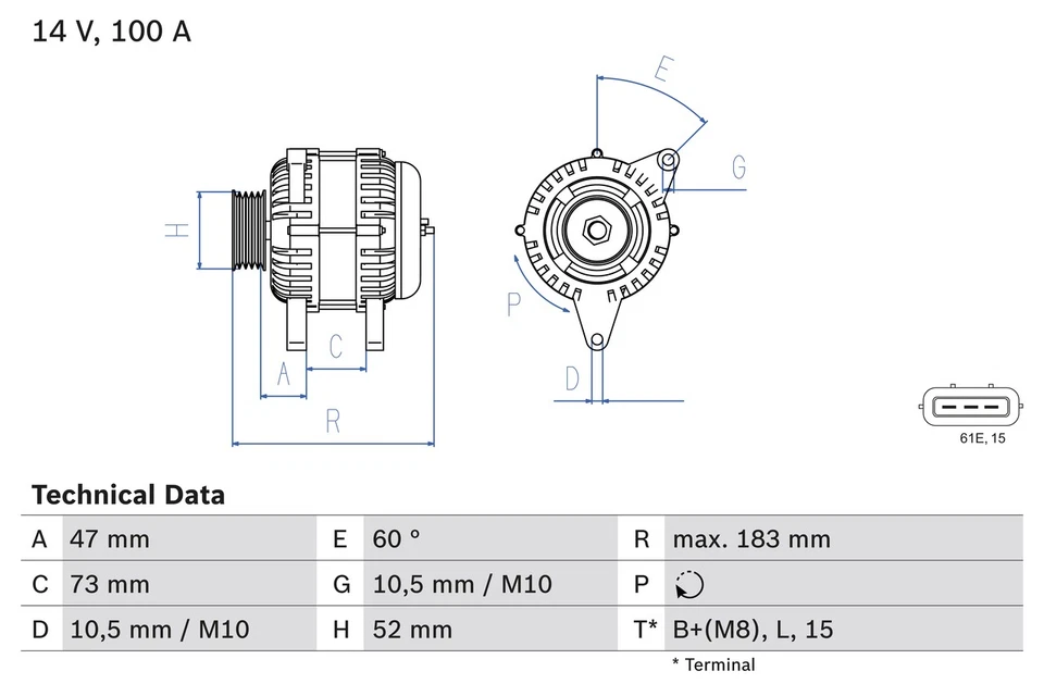ALTERNATOR 0 986 080 920 FOR BMW 3/E46/Compact/E6 M43B19 1.9L M43B16 1.6L 4cyl - Image 2 of 4