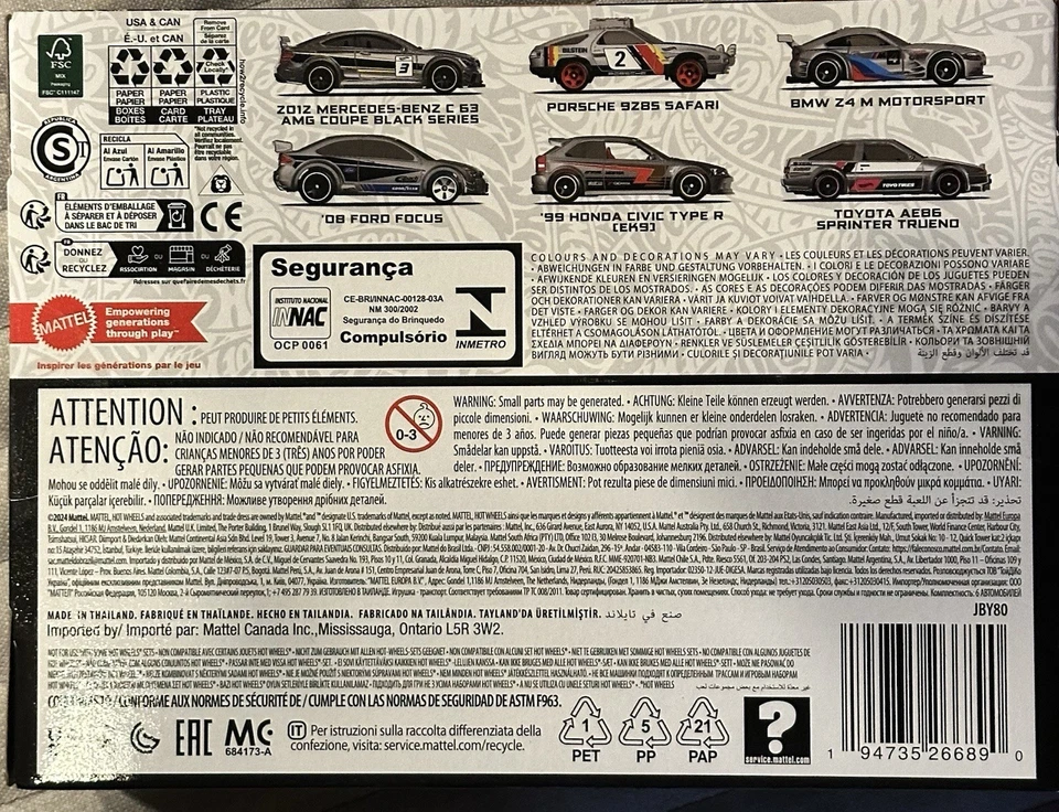 NOVO 2025 Hot Wheels Zamac 6 pacotes caixa conjunto com c63, 928s, z4 m, foco, civic&trueno - Imagem 3 de 3