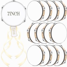 12 Set 7 Inch Tambourine for Adults Tambourines Bulk Wooden Hand Held Drum wi...