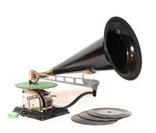 Beautiful 1906 Columbia Standard AA Skeletal Disc Phonograph w/Records, Needles