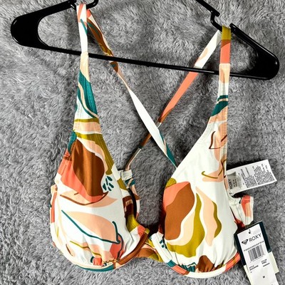 Roxy Beach Classics Underwire D Cup Bikini Top Womens Medium Multicolor Abstract
