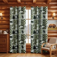 Green Rustic Cabin Curtains 2 Panels Country Style Curtain 50 Light Blocking...