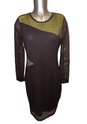 Damen Meshkleid Kleid von Alba Moda Gr.38 schwarz gelb langarm