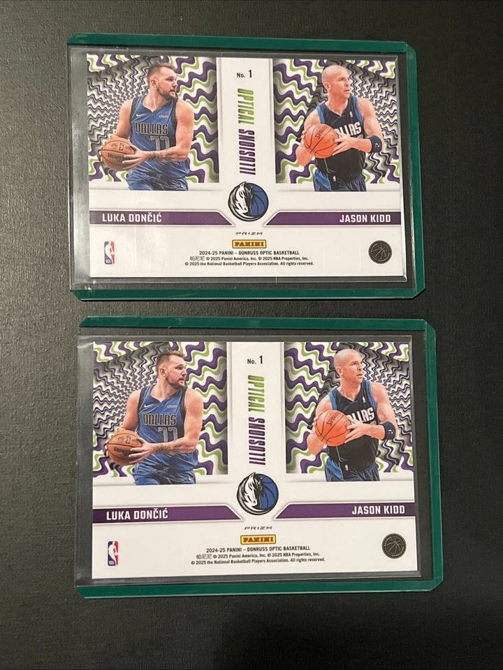 2024-25 Panini Donruss - Ilusiones ópticas Luka Doncic y Jason Kidd púrpura + holograma Foto 2 de 3