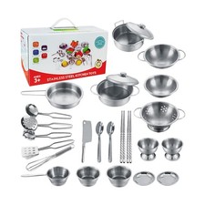 Tiny Classic Stainless Steel Kitchen Toys Cooking Utensils Set-Pret... Fast Ship