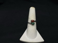 Vintage Native American Green Turquoise Coral Sterling Silver Ring Size 6