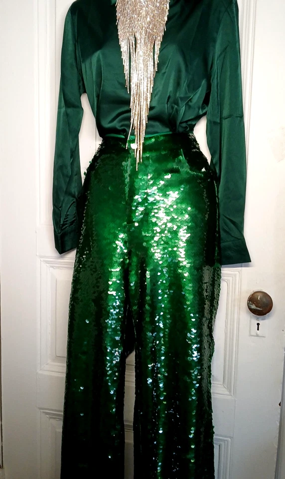 PANTALONES DE VESTIR MARC JACOBS HERMOSOS LENTEJUELAS VERDES TALLA M GUCCI VERSACE Foto 2 de 4