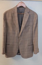 Jos. A. Bank Wool Silk Linen Brown Plaid Blazer 46R Single-Breasted