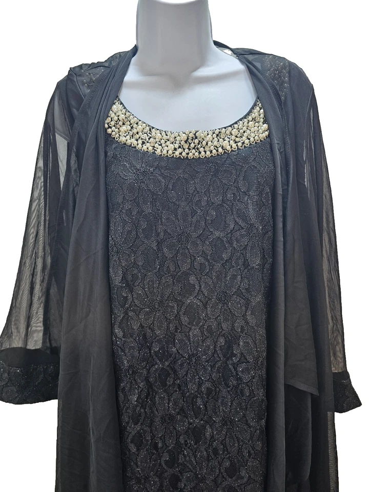 Vestido y chaqueta R&M Richards 2 piezas lentejuelas/perla/encaje/boda/fiesta talla 16W Foto 2 de 4