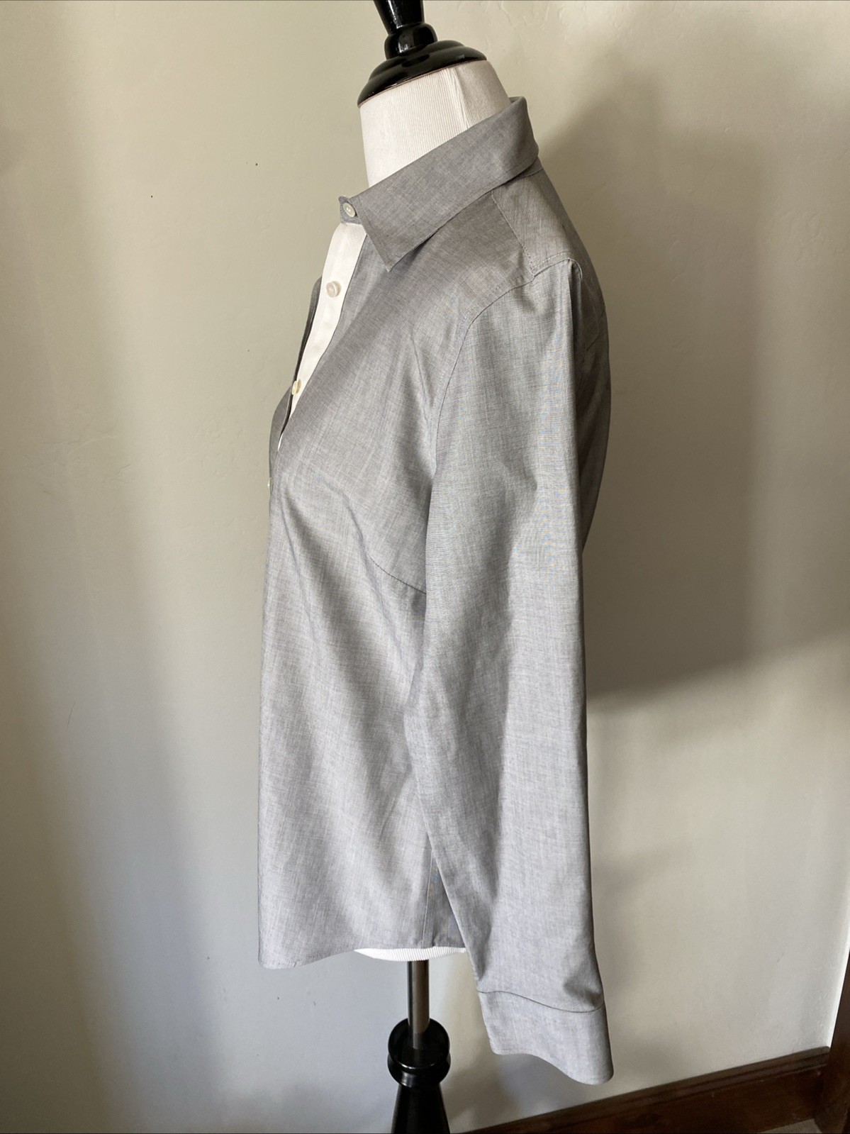 Talbots Button Front Long Sleeve Gray Fitted Blou… - image 3