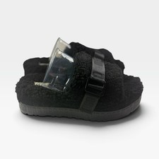 UGG Fluffita Slides Womens 9 Black Sheepskin Platform Sandals 1113475 NEW