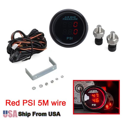 #ad 2inch 52mm Red Air Ride Air Pressure Gauge 0 220PSI 2PCS 1 8NPT Sensors Cable $39.80