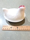 Vintage Chicken Hen on Nest Milk Glass With Red Comb Covered Candy Dish