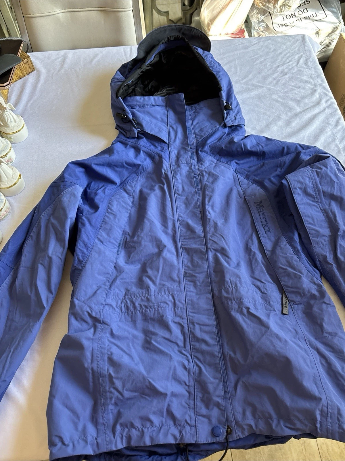 Marmot Mens Medium Blue Hooded Waterproof Ski Rain Jacket Outdoor Coat M