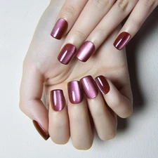 evpct Mauve Cat Eye Extra Short Square Press on Nails, Petite Short Square Gl...