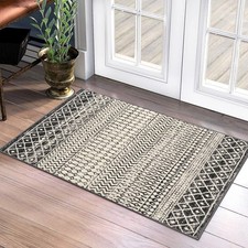 Moroccan Area Rug 2x3 Black Distressed Entryway Rug Non-Slip Small Rug Soft L...