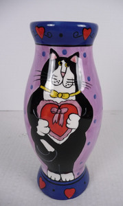 Catzilla Candace Reiter Purple Cat Vase Blue Red Hearts Valentine 2001