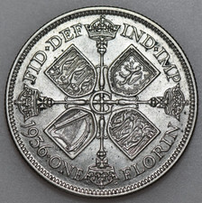 1936 GEORGE V FLORIN, BRITISH SILVER COIN, EF
