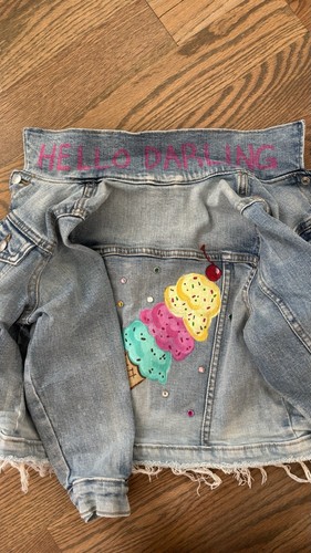 Custom Hand Painted Girl Jean Jacket, Size 5T, Ice Cream Design - Picture 2 of 7