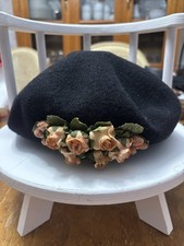 Vintage Black Felt Beret By Toucan Collection With A Rose Accent Circa 1950S