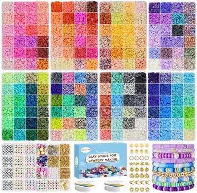 28000 Pcs Clay Beads Bracelet Making Kit, 192 Colors 9 Boxes Flat Polymer Hei...