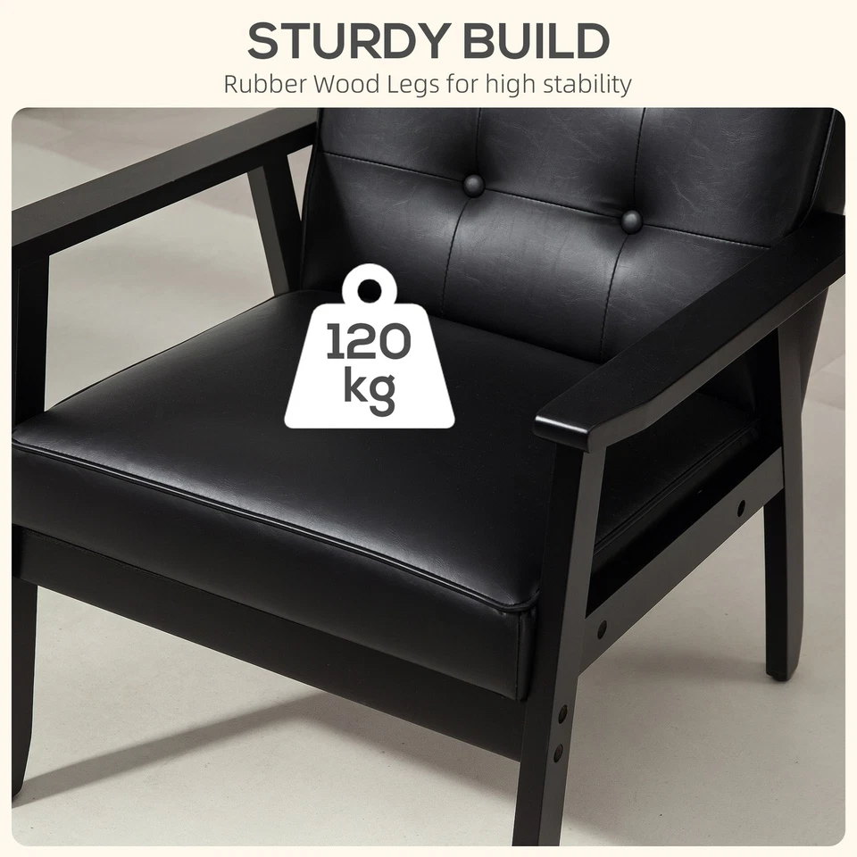 HOMCOM Accent Chair PU Leather Armchair with Armrests for Living Room Black - Image 4 of 4