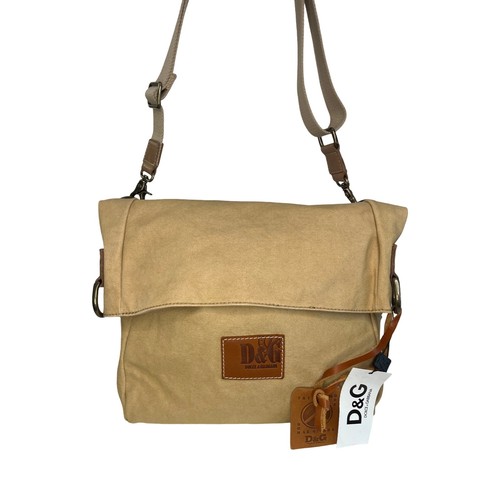 D&G Dolce & Gabbana Canvas Messenger Bag Beige Foldover Crossbody Italy