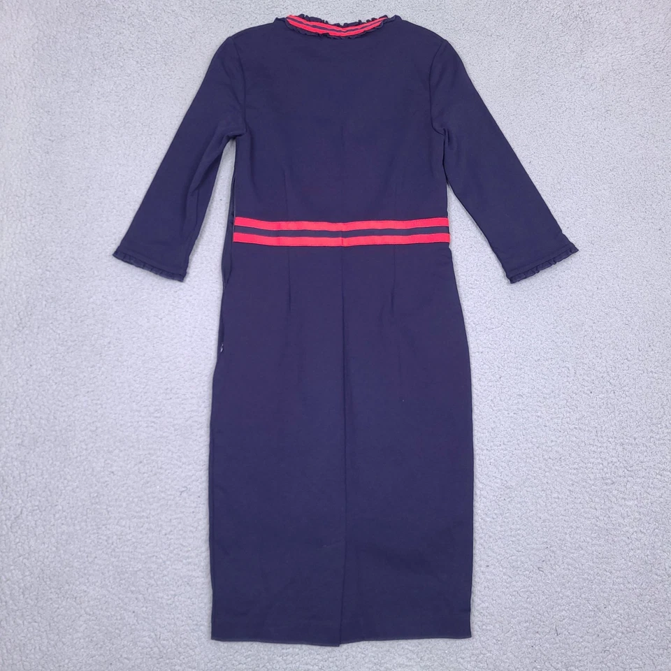 Boden Annette Ponte Dress Size 8P Ribbon Tie Keyhole Navy Blue Sailor 3/4 Sleeve - Image 2 of 4