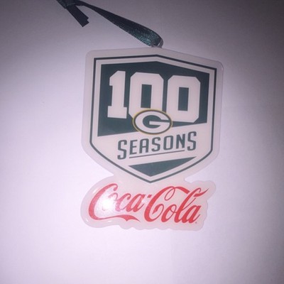 Lot of 2. Coca-Cola Green Bay Packers 100 Seasons Christmas Hanging Ornament