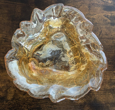 Vintage Indiana Carnival Glass Loganberry Leaf Amber Marigold Candy Dish Gift