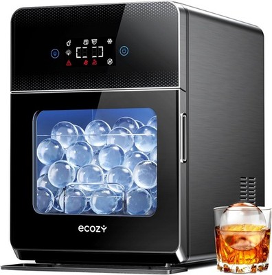 ecozy 2'' Clear Ice Ball Maker Countertop Ice Maker with CrystalFlux Technology
