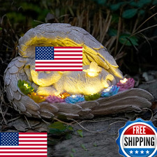 VKEVOC Dog Memorial Stone Pet Grave Marker Solar Angel Statue Garden Decor