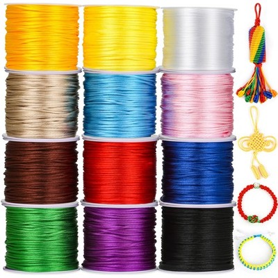 Silky Beading String, 12 Rolls For Necklaces, Bracelets, Keychains, Multicolor