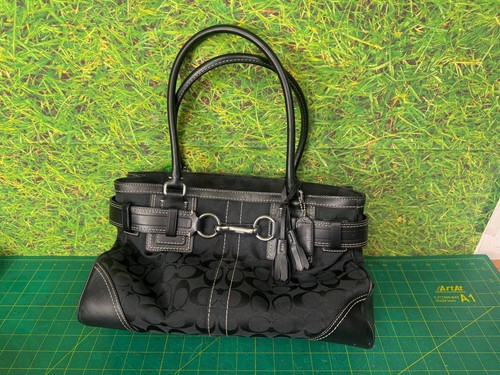 Coach Hampton Signature Leather-Trim, Tassel Satchel Shoulder Bag G06W-10246