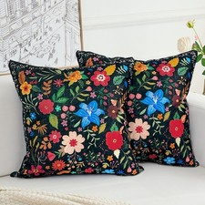 Floral Pillow Covers 26x26 Set of 2,Black Farmhouse Floral Pillow Covers Deco...