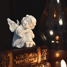 Resin Little Angel Statue White Cherub Figurine Sleeping Sculpture Memorial Gift