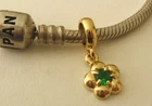 GENUINE SERENITY  9ct YELLOW GOLD CHARM BEAD with EMERALD MAY BIRTHSTONE DROP