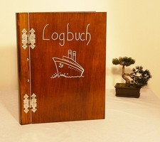 Logbuch  XXL aus Holz,Motorboot ,Gästebuch,Urlaub,Fotoalbum,Reise ,Buche,DIN A 3