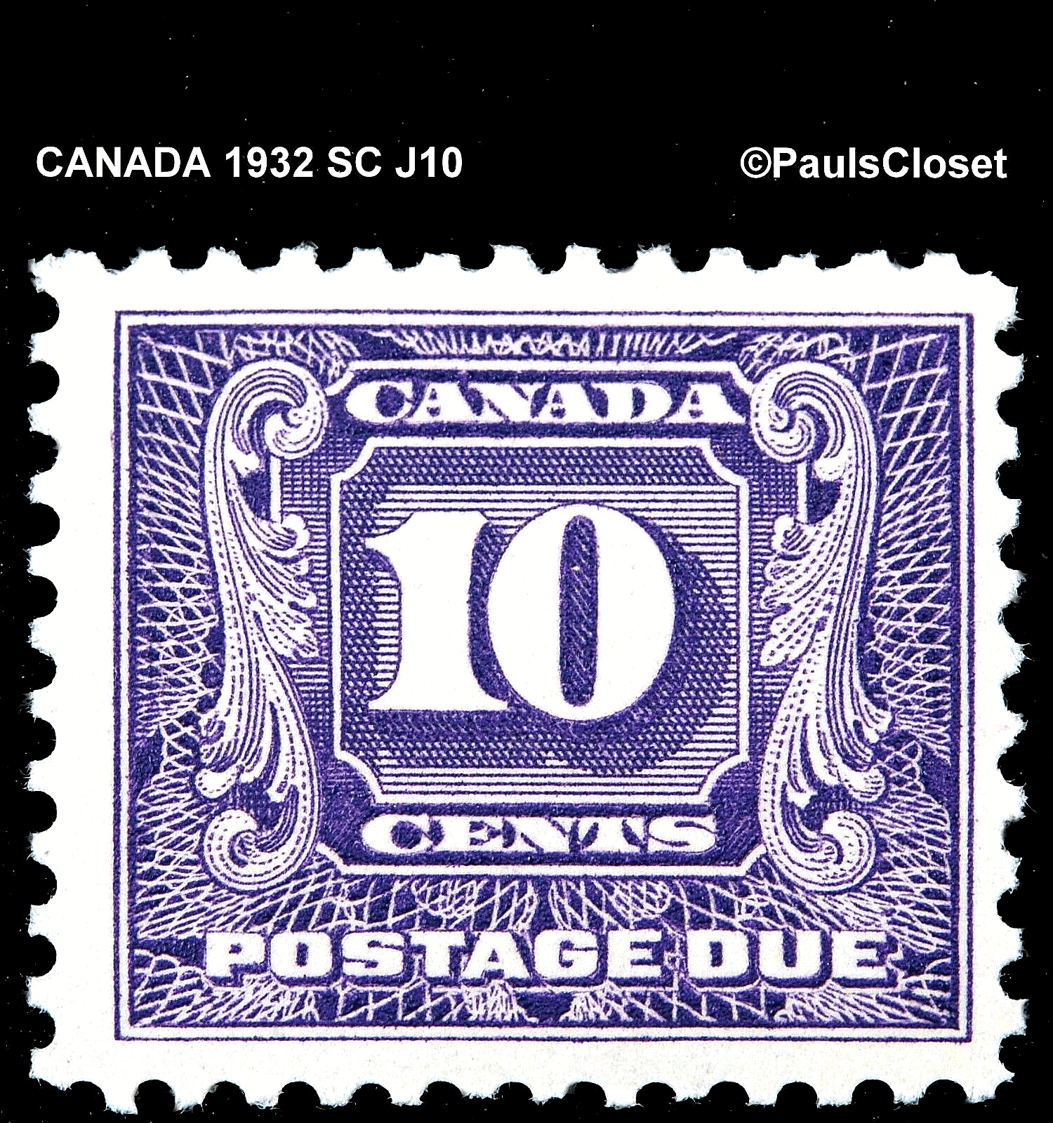 CANADA 1932 SC J10 POSTAGE DUE 10¢ DARK VIOLET MINT NEVER HINGED OG