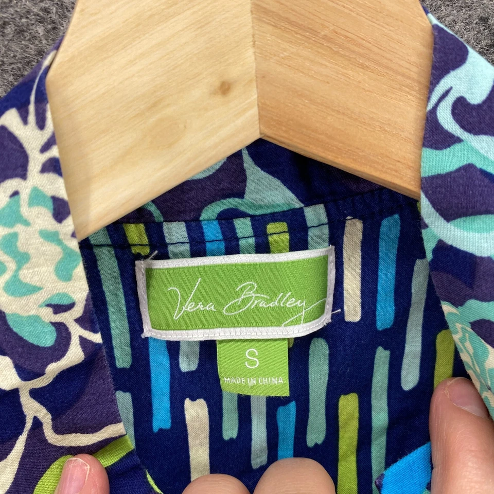 Camisa Vera Bradley Mujer S Pequeña Azul Floral Abotonada Manga Larga Cuello Redondo Foto 3 de 4