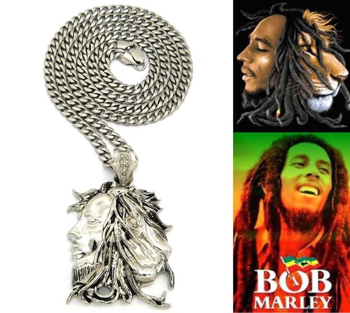 BOB MARLEY MANN LÖWENGESICHT ANHÄNGER 8mm 36" EDELSTAHL KUBANISCHE KETTE HALSKETTE - Bild 1 von 3