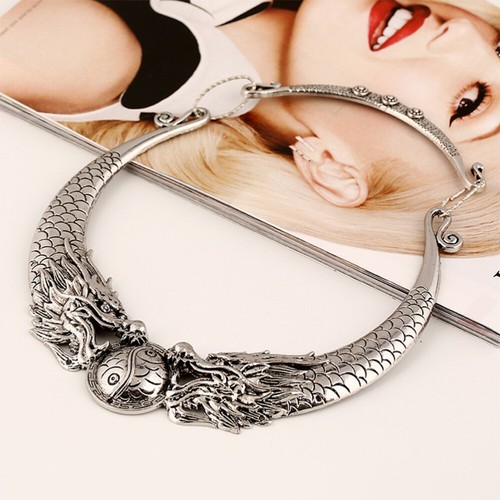 Women Costume Jewelry Ethnic Choker Retro Carved Necklace - Picture 3 of 12
